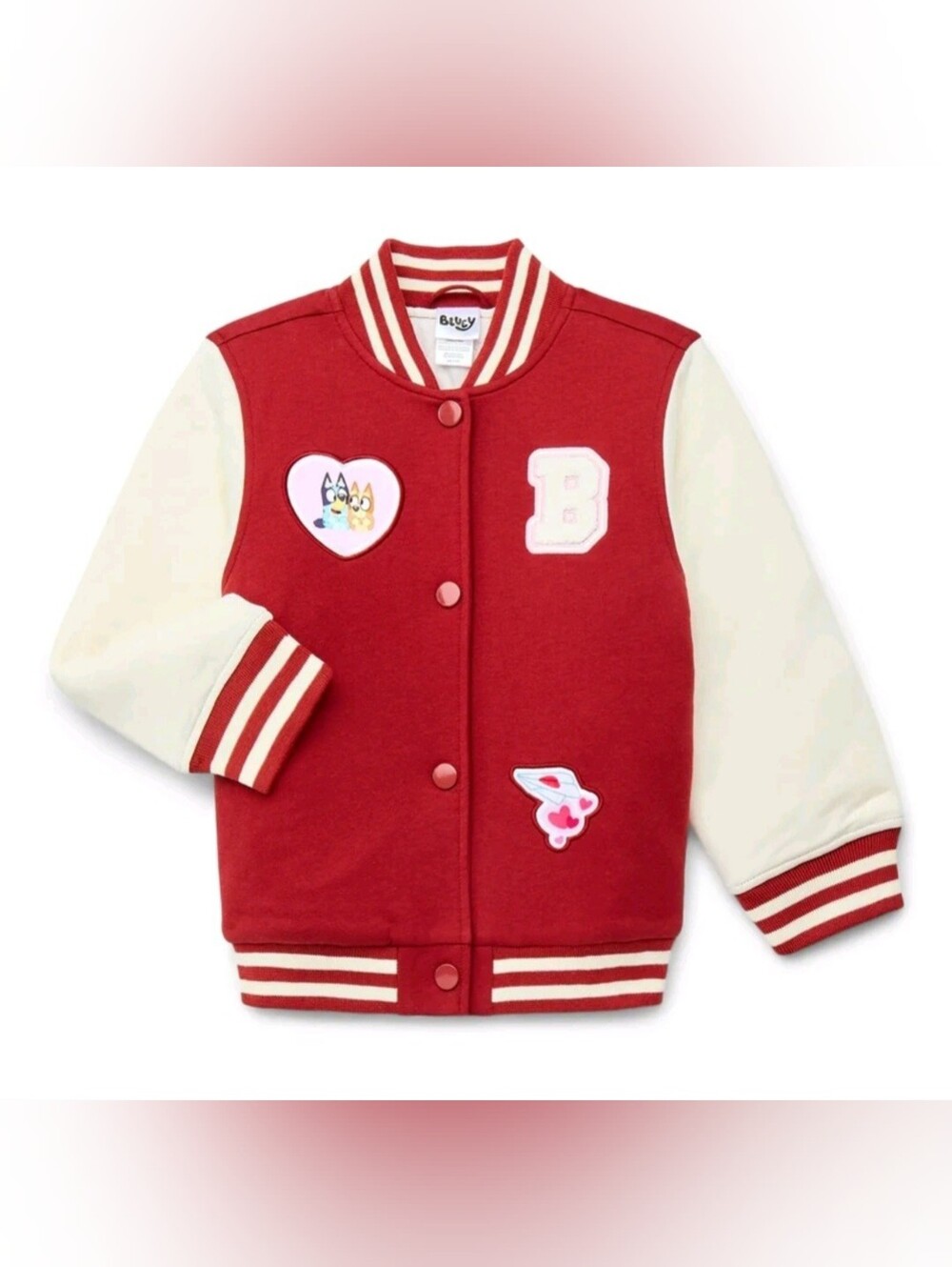 Bluey Kids' Burgundy and Cream Puffer Varsity Jacket